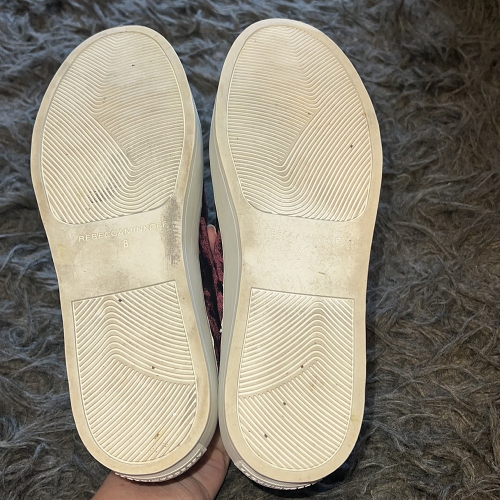 Woman's Rebecca Minkoff crushed velour slides, with white rubber soles, sz 8 - Picture 9 of 13